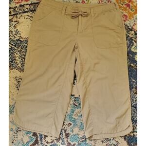 The North Face Womens Capri Pant Tan Nylon Front Pockets Drawstring Waist Sz 12